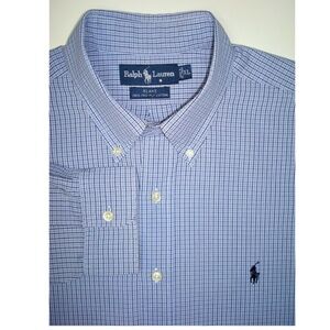 New! POLO RALPH LAUREN "Blake" Blue 2-Tone Checked Long Sleeve Poplin Shirt